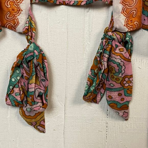 By Anthropologie Tie Front Multicolor Floral Printed Shine Boho Kimono One Size - Picture 5 of 11